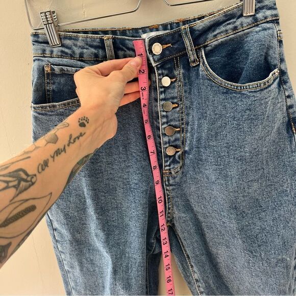 We Wore What Blue High Rise Button Fly Jean Distressed - Picture 4 of 6